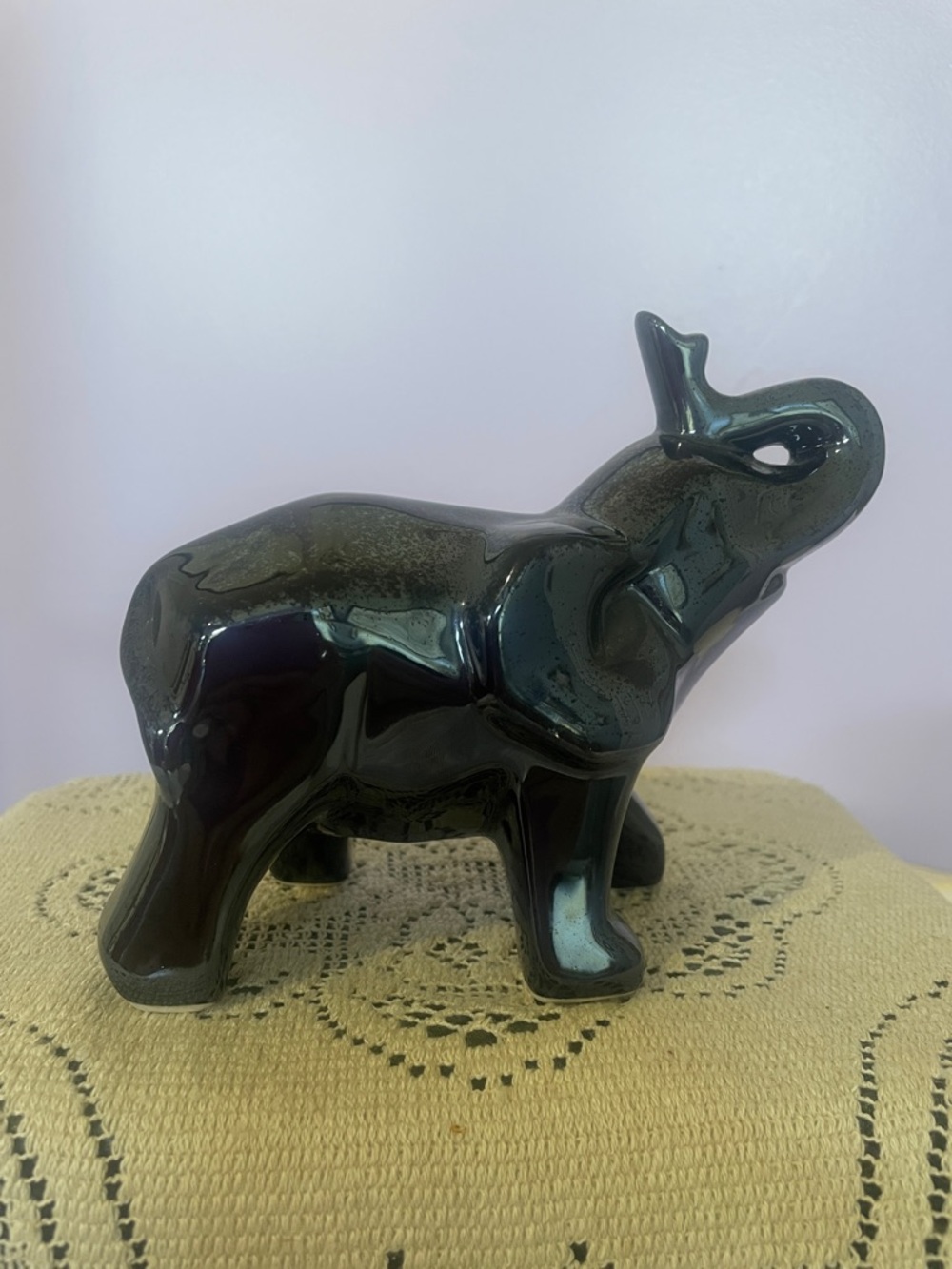 Glossy Black Ceramic Elephant Figurine - Decorative Home Art